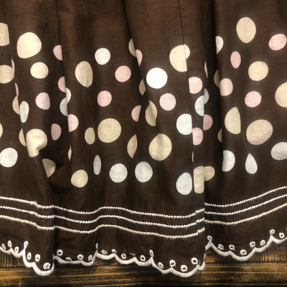 Joe Benbasset Full A-line Brown Skirt w/Pink/Yellow Polka Dots & Embroidery Edge - Picture 3 of 6